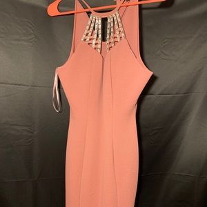 Coral cocktail dress with blinged out detail